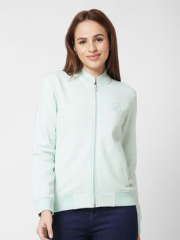 Spykar - Mandarin Neck Full Sleeve Green Sweatshirt