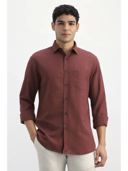 Allen Solly - Men Maroon Regular Fit Solid Full Sleeves Shirt