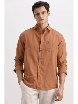Allen Solly - Men Tan Regular Fit Solid Full Sleeves Shirt