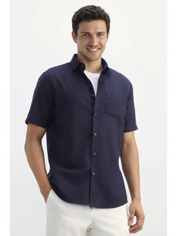 Allen Solly - Men Navy Regular Fit Solid Half Sleeves Shirt