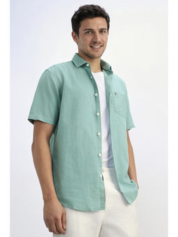Allen Solly - Men Blue Regular Fit Solid Half Sleeves Shirt