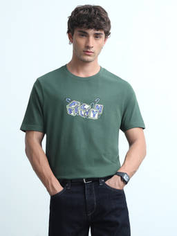 Flying Machine - Men Green Graphic Brand Printed Regular Fit T-Shirt