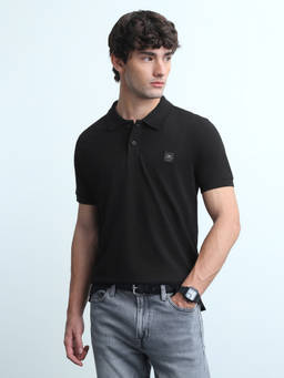 Flying Machine - Men Black Solid Regular Fit Polo Shirt