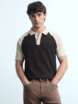 Flying Machine - Men Black Colour blocked Regular Fit Polo Shirt