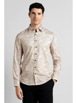Simon Carter - Men Beige Slim Fit Print Full Sleeves Regular Collar Shirt