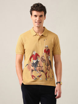 U.S. Polo Assn. Denim Co. - Men Yellow Graphic Brand Printed Slim Fit Polo Shirt