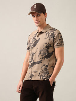 U.S. Polo Assn. Denim Co. - Men Brown Graphic Brand Printed Slim Fit Polo Shirt