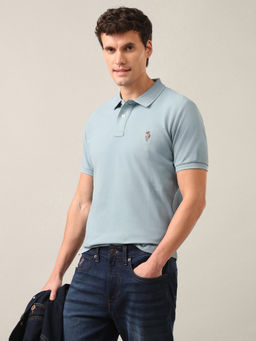 U.S. Polo Assn. Denim Co. - Men Blue Solid Slim Fit Polo Shirt