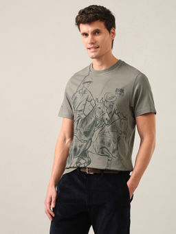 U.S. Polo Assn. Denim Co. - Men Green Graphic Brand Printed Slim Fit T-Shirt