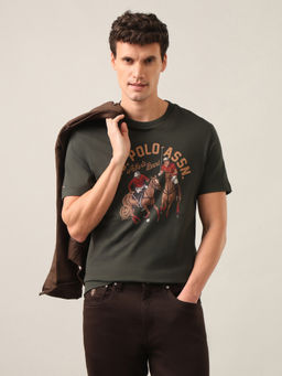 U.S. Polo Assn. Denim Co. - Men Green Graphic Brand Printed Slim Fit T-Shirt