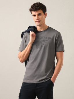 U.S. Polo Assn. Denim Co. - Men Grey Graphic Brand Printed Slim Fit T-Shirt