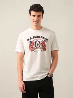U.S. Polo Assn. Denim Co. - Men White Graphic Brand Printed Slim Fit T-Shirt