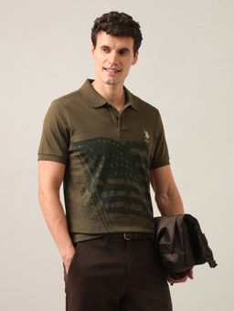 U.S. Polo Assn. Denim Co. - Men Green Graphic Printed Slim Fit Polo Shirt