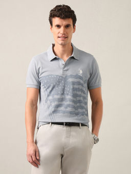 U.S. Polo Assn. Denim Co. - Men Grey Graphic Printed Slim Fit Polo Shirt