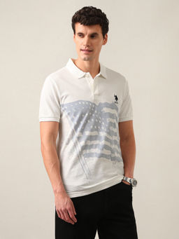 U.S. Polo Assn. Denim Co. - Men White Graphic Printed Slim Fit Polo Shirt