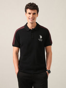 U.S. Polo Assn. Denim Co. - Men Black Solid Slim Fit Polo Shirt