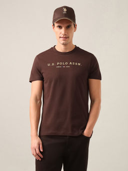 U.S. POLO ASSN. - Men Brown Brand Embossed Regular Fit T-Shirt