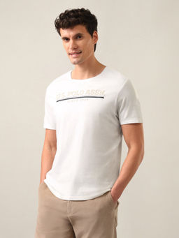U.S. POLO ASSN. - Men White Brand Embossed Regular Fit T-Shirt