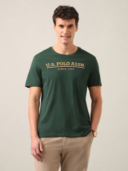U.S. POLO ASSN. - Men Green Brand Embossed Regular Fit T-Shirt