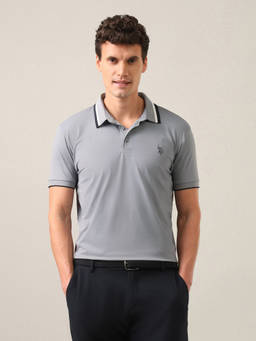 U.S. POLO ASSN. - Men Grey Solid Slim Fit Polo Shirt