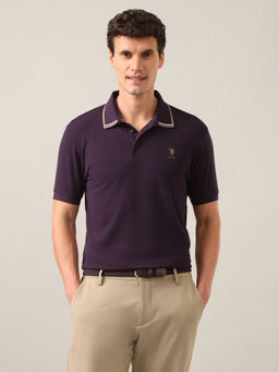 U.S. POLO ASSN. - Men Purple Solid Slim Fit Polo Shirt