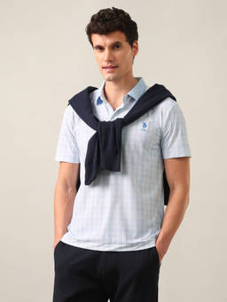 U.S. POLO ASSN. - Men Blue Checked Slim Fit Polo Shirt