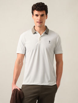 U.S. POLO ASSN. - Men Green Vertical Striped Slim Fit Polo Shirt