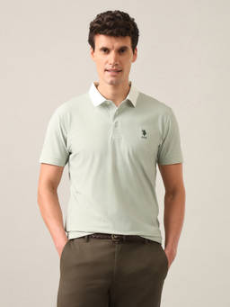 U.S. POLO ASSN. - Men Green Solid Slim Fit Polo Shirt