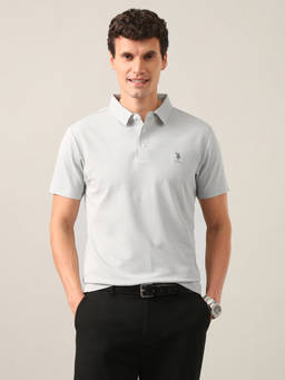 U.S. POLO ASSN. - Men Grey Solid Slim Fit Polo Shirt