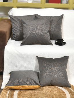 The Home Story - Cushion Covers 16x16 Inches Golden on Grey (Pack of 5)
