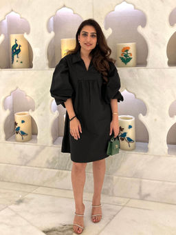 COSSET CLOTHING - Black Classic Charcoal Aperol Poplin Dress