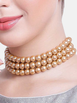 Estele - Gold Plated Charming Three Line Pearl Necklace for Women