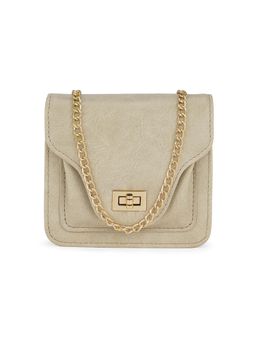 Globus - Women Beige Textured Small Party Sling Bag with Detachable Chain Strap