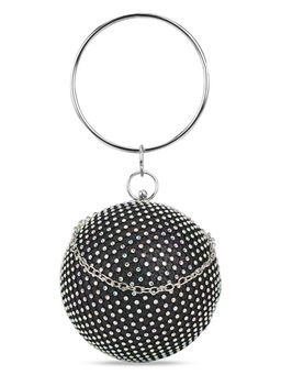 Globus - Women Black Embellished Small Party Clutch with Attached Chain