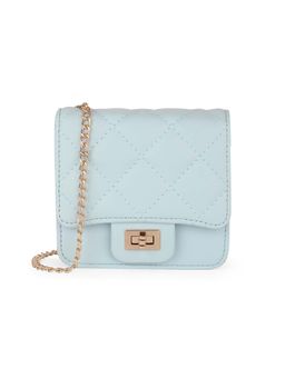 Globus - Women Blue Puffed Quilted Small Party Sling Bag with Detachable Chain Strap