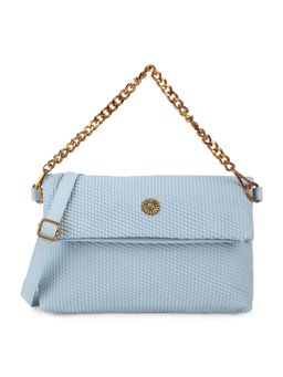 Globus - Women Blue Textured Rectangular Party Handbag with Detachable Strap