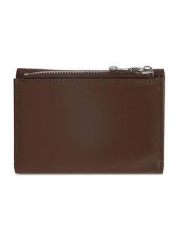 Globus - Women Brown Solid Tri-Fold Wallet with Zip Coin Pocket