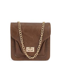 Globus - Women Brown Textured Small Party Sling Bag with Detachable Chain Strap