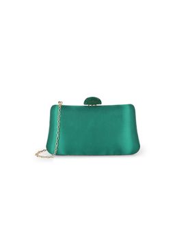 Globus - Women Green Shiny Rectangular Party Clutch with Detachable Chain