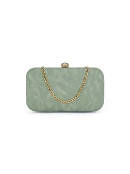 Globus - Women Green Textured Rectangular Party Clutch with Detachable Chain