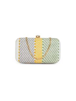 Globus - Women Multi-Color Woven Design Rectangular Party Clutch with Detachable Chain