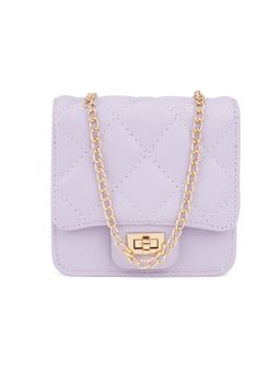 Globus - Women Lavender Puffed Quilted Small Party Sling Bag with Detachable Chain Strap
