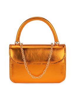 Globus - Women Orange Shiny Small Party Sling Bag with Detachable Chain