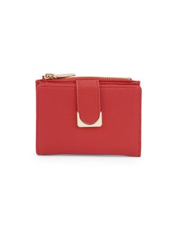 Globus - Women Red Textured Bi-Fold Wallet with Zip Coin Pocket