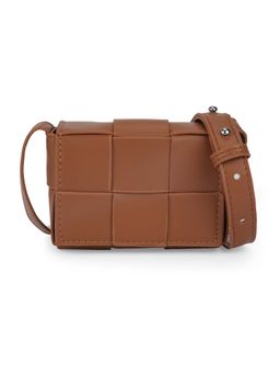 Globus - Women Tan Allover Layered Panel Structure Small Party Sling Bag