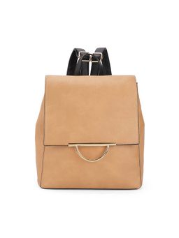 Globus - Women Tan Solid Metal Detail Contrast Yoke Style Strap Medium Backpack