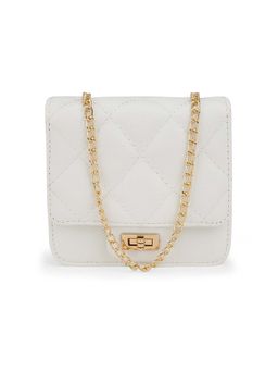 Globus - Women White Puffed Quilted Small Party Sling Bag with Detachable Chain