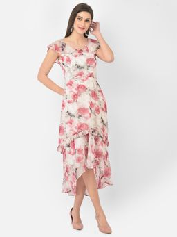 Latin Quarters - Red Color Cap Sleeve Printed Pattern Dress