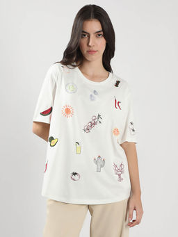 VERO MODA - Women White Printed T-Shirt