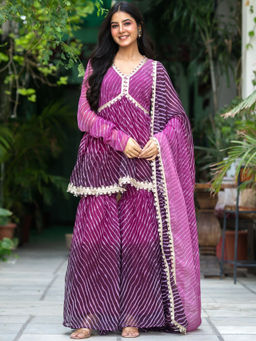 HOUSE OF JAMOTI - Allie Purple Leheriya Kurta with Sharara and Dupatta